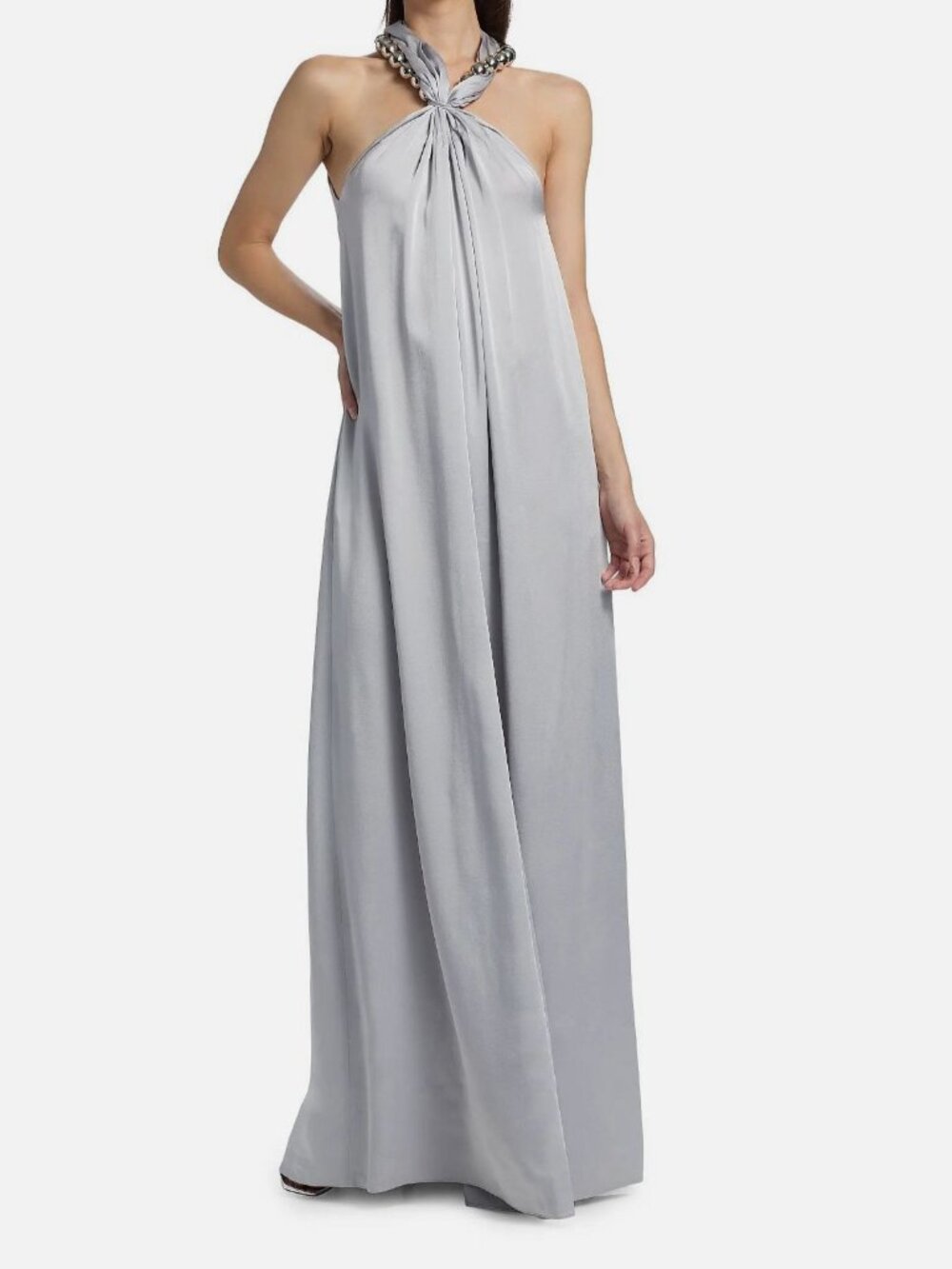 Stella McCartney Women's Gray Sphere Embellished Halter Gown Dress Size 46